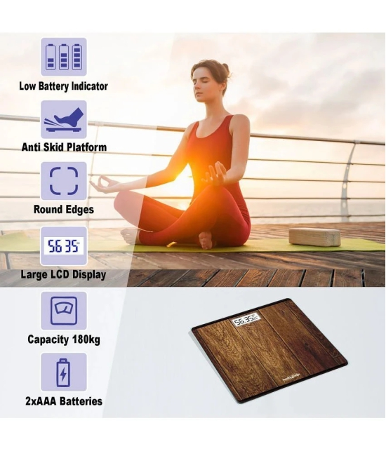 Healthgenie Digital Weight Machine Scale Glass LCD Display Rich Wood Digital Bathroom Weighing Scale