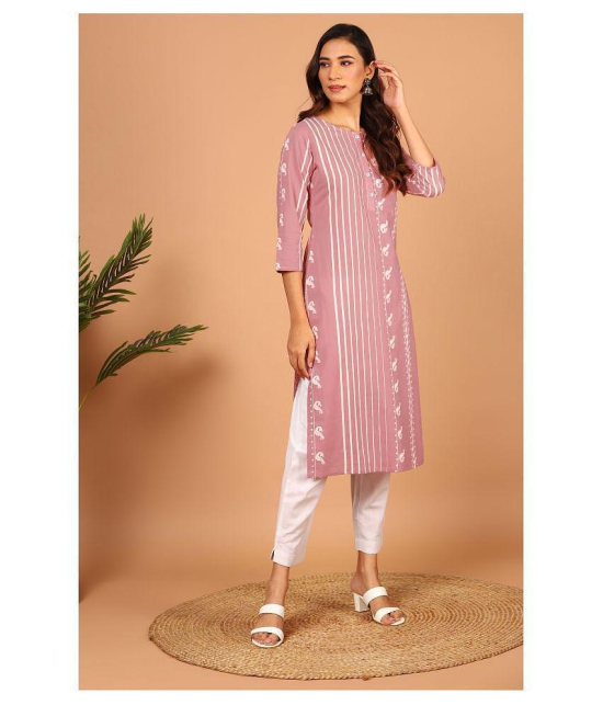 Janasya Pink Cotton Straight Kurti - XXL