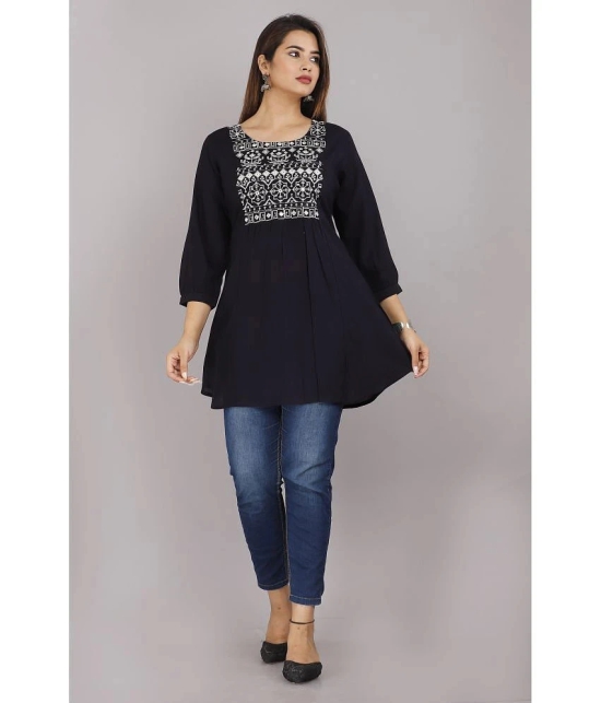 HIGHLIGHT FASHION EXPORT - Navy Blue Rayon Womens Flared Kurti ( Pack of 1 ) - None