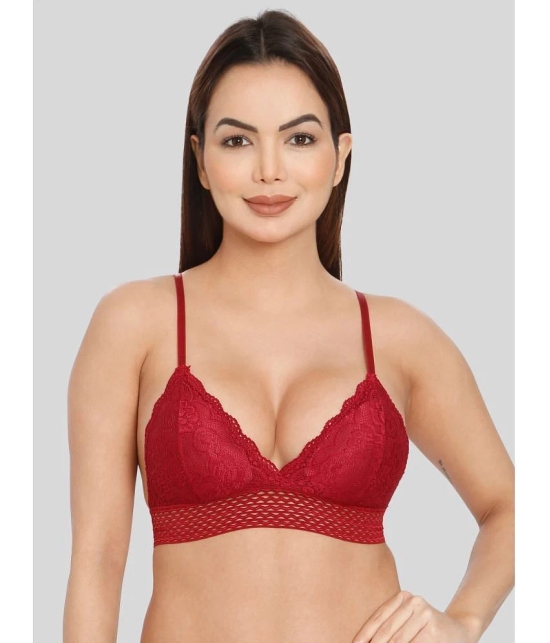 ILRASO - Maroon Lace Removable Padding Womens Bralette Bra ( Pack of 1 ) - None