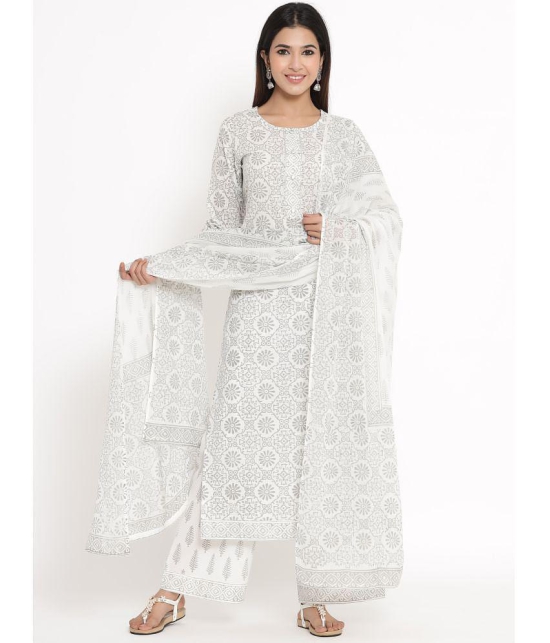 KIPEK - White Straight Cotton Womens Stitched Salwar Suit ( Pack of 1 ) - None