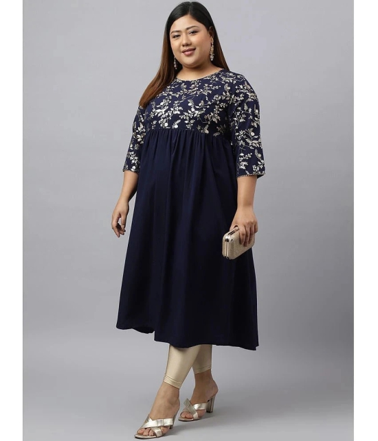 Janasya Crepe Printed Nayra Womens Kurti - Navy Blue ( Pack of 1 ) - None