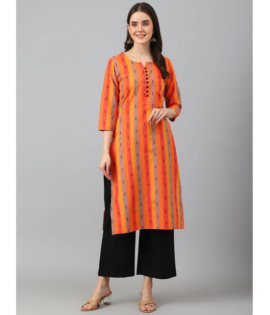 Hritika Cotton Blend Striped Straight Womens Kurti - Orange ( Pack of 1 ) - None