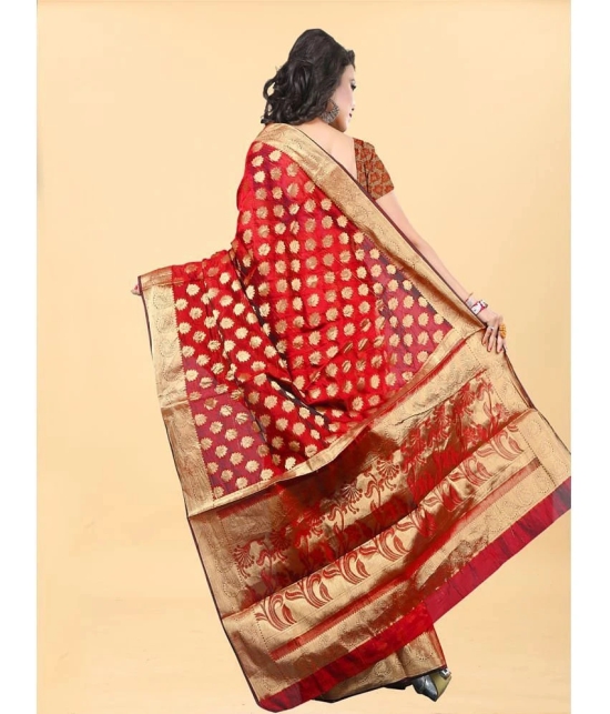 Gazal Fashions - Red Banarasi Silk Saree With Blouse Piece ( Pack of 1 ) - Red