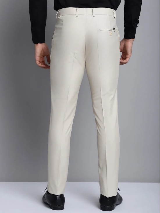 Indian Needle Men's Cream Tapered Fit Formal Trousers-34 / Cream