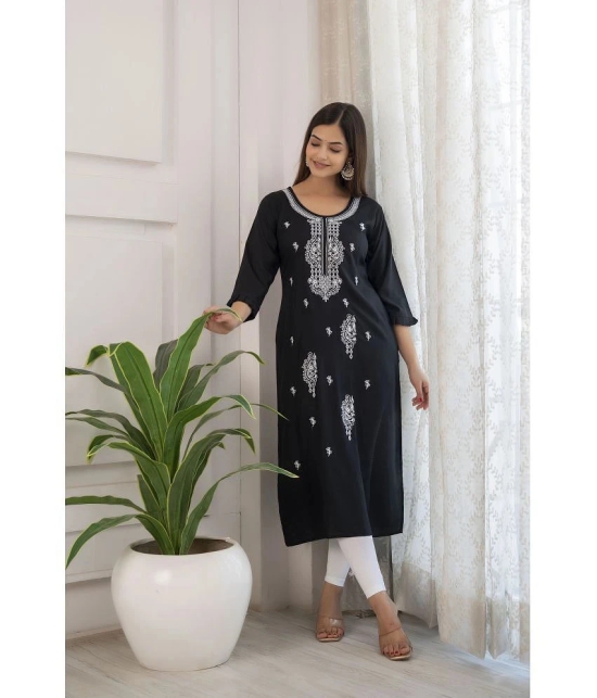 Kapadia Rayon Printed Straight Womens Kurti - Black ( Pack of 1 ) - None