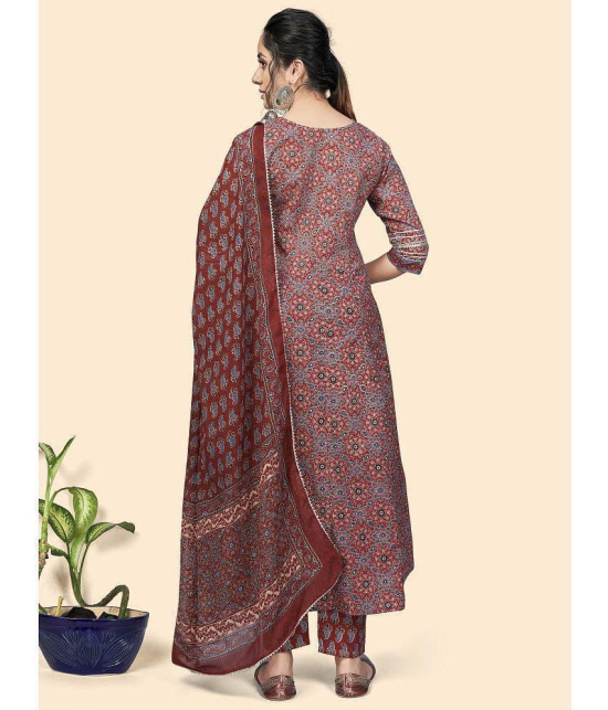 Vbuyz - Maroon Anarkali Cotton Womens Stitched Salwar Suit ( Pack of 1 ) - None