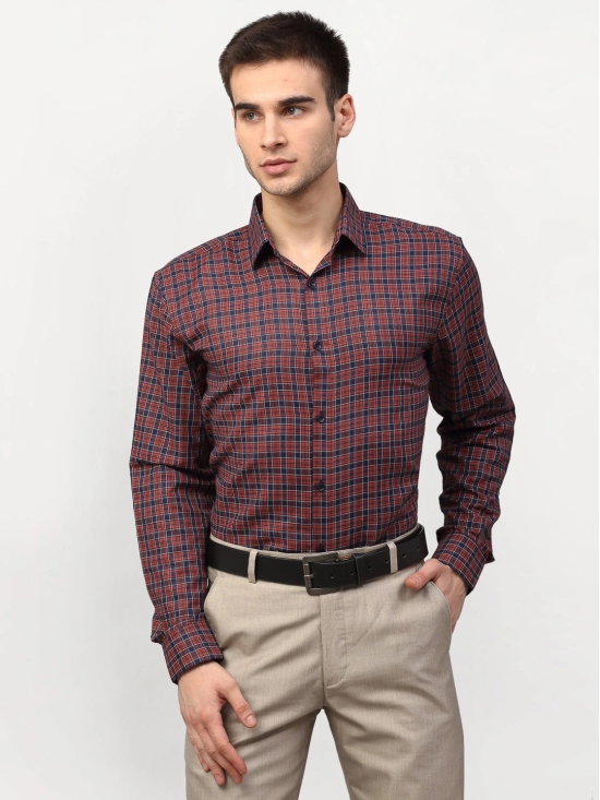 Indian Needle Maroon Mens Checked Formal Shirts-M / Maroon