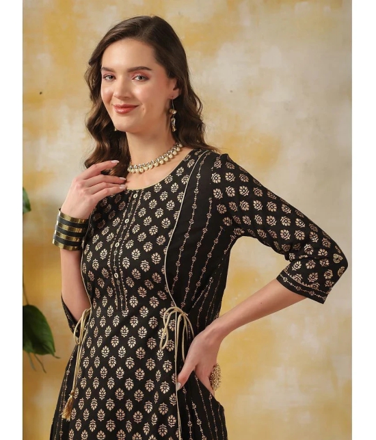 Rangita Women Black Rayon Ethnic Printed Calf Length A-Line Kurti - None