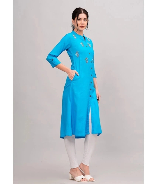 MAUKA Rayon Embellished Front Slit Womens Kurti - Light Blue ( Pack of 1 ) - None