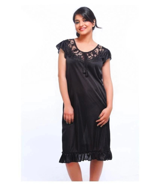 Fasense Satin Nighty & Night Gowns - Black - L