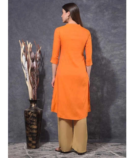 Mamoose Cotton Blend Self Design Straight Womens Kurti - Orange ( Pack of 1 ) - None