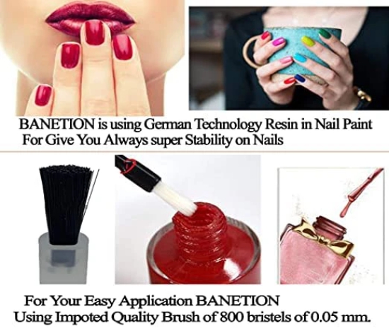 BANETION|JADE-03|Quick Drying | No Harmful Chemicals | No Chip Formula | Glossy Finish | Long Lasting | Smooth Application| High Shine Nail Polish For Women Pack of 6 (9ML)