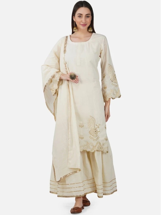 Ethnic Motifs Embroidered Pure Cotton Kurta with Sharara & Dupatta