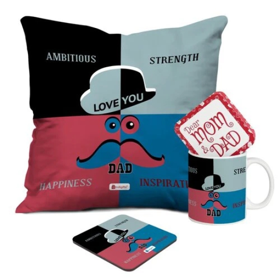 Indigift Love you Dad Printed Cushion,Mug and Coaster Set