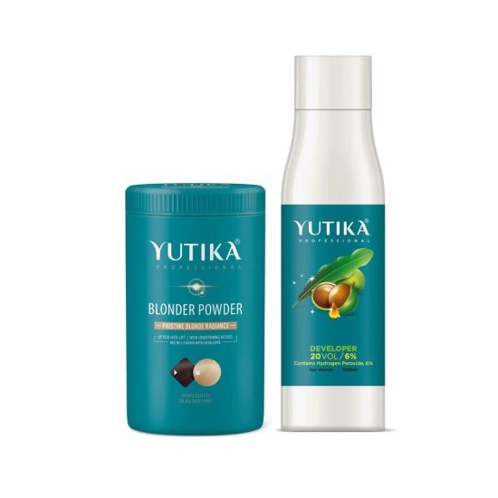 Yuthika Professional Blonder Powder 500g with Hair Color Developer 20 Volume (6%) 1000ml