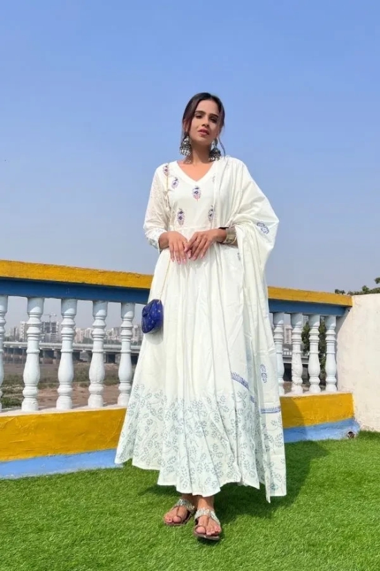 Off White Hand Block Printed Anarkali Set Off-White XXL