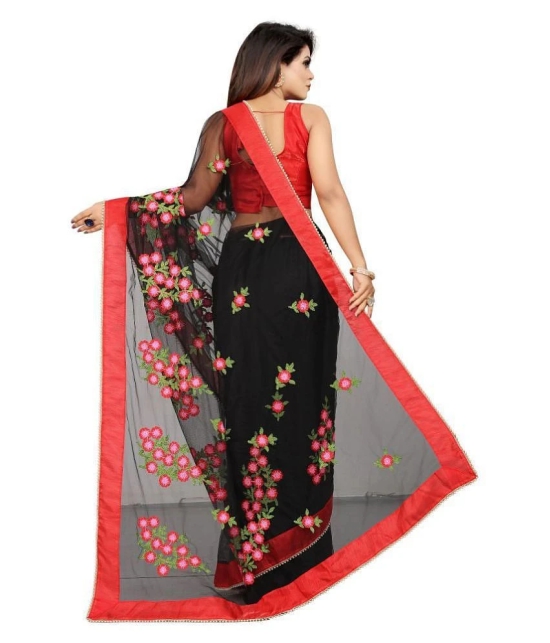 Gazal Fashions - Black Net Saree With Blouse Piece (Pack of 1)