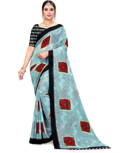 LEELAVATI - Light Blue Georgette Saree With Blouse Piece ( Pack of 1 ) - Light Blue