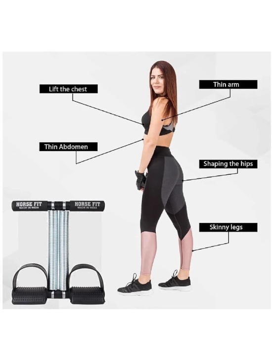 HORSE FIT Double Spring Tummy Trimmer Ab Exerciser and Double Toning Tube for Men and Women - Abs Exercise & Body Toner Equipment for Home Use. Gym & Fitness Kit. - Grey