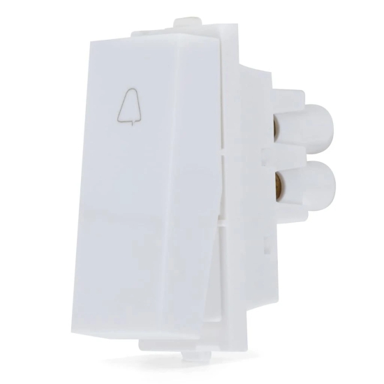 CONA 14011 Platinum Bell Push Modular Switch 10A White with Blue LED Indicator, Single |Door Bell|Electric Switches|ISI Marked Bell Switch for Home, Office, Shop,etc