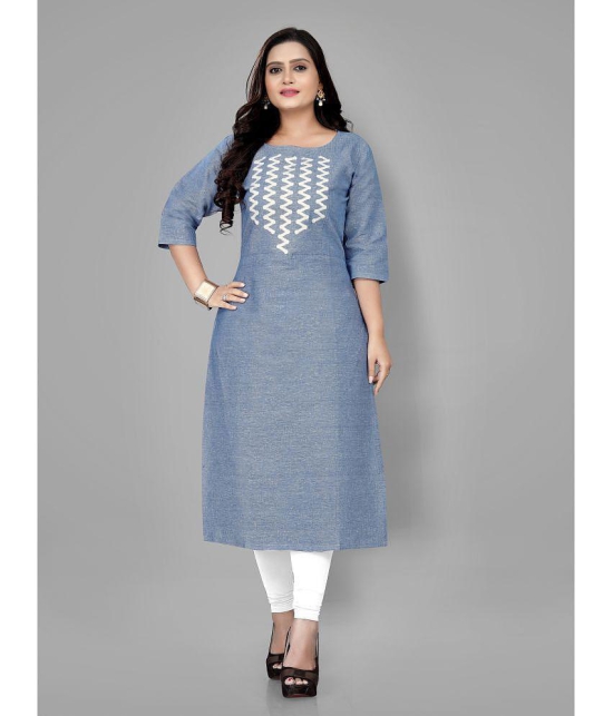 RIAANA - Blue Cotton Women's Straight Kurti ( Pack of 1 ) - None