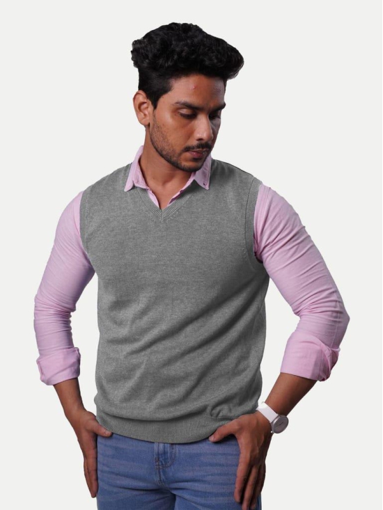 Mens Solid Grey Sleeveless Sweater