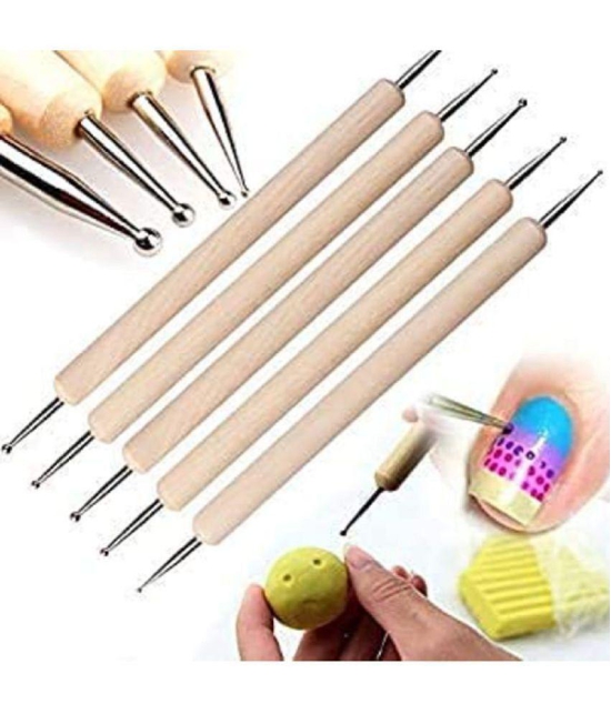 SHB 9 Piece Ball and Wooden Dotting Tool Set Embossing Stylus for Clay Pottery Ceramic Nail Art and Polymer Clay - Multi-Colour