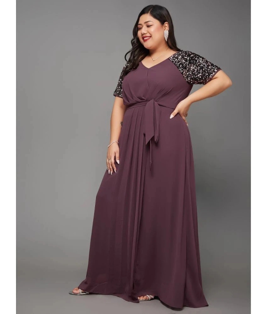 Miss Chase A+ Georgette Embellished Full Length Womens Side Slit Dress - Mauve ( Pack of 1 ) - None