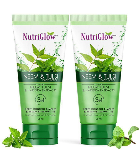 Nutriglow Neem & Tulsi Face Wash With Aloe Vera Extract For Cleanser, Pimple Care Solution, 65ml Each, (Pack of 2)