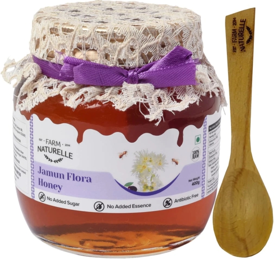 Farm Naturelle Jamun Flower Wild Forest Honey 400g Extra |100% Pure Honey| Raw & Unfiltered|Unprocessed|Lab Tested Honey In Glass Jar with Extra Spoon