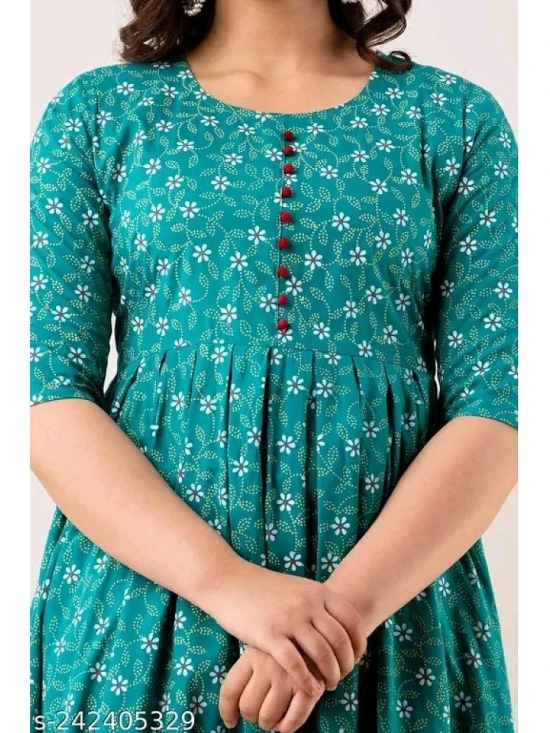 RIAANA Cotton Printed Flared Womens Kurti - Green ( Pack of 1 ) - None