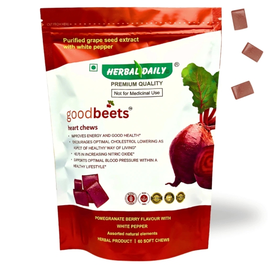 Weight Managment Supplement - Goodbeets Heart Chews | Nitric Oxide Supplement With Grape Seed, Beet Powder & White Pepper | Supports Healthy Blood Pressure | 60 Count, 1 Pack