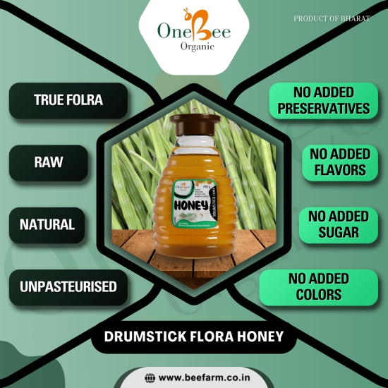 ONE BEE ORGANIC Honey | Moringa Honey/Drumstick Flora Honey/Sahjan Flora Honey | Natural Flora Honey - 280 GM.