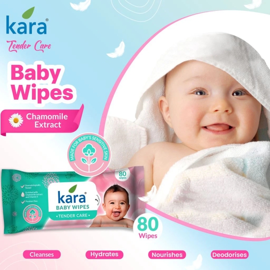 Kara Baby Wipes Pack of 3   (80 Pulls)