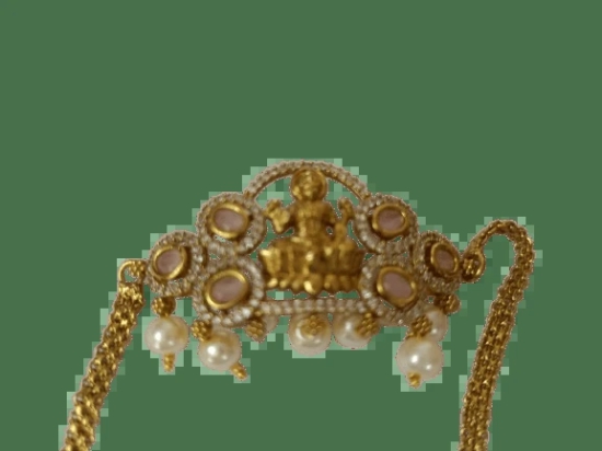 Stunning Gold-Plated Goddess Laxmi Pendant with Pearls and Pink Stones for Women