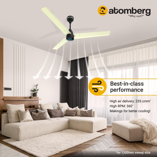 Atomberg Renesa 1200 mm BLDC Motor with Remote 3 Blade Ceiling Fan (Ivory and Black, Pack of 1)