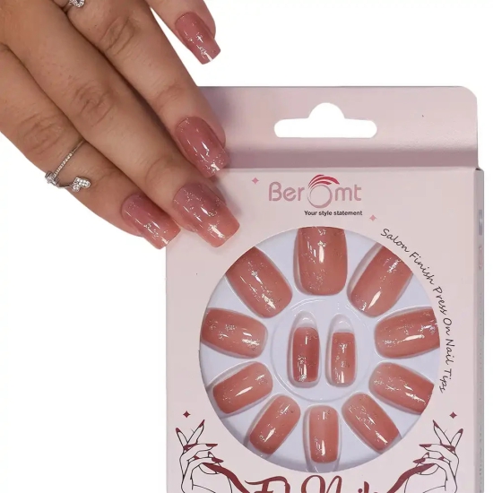 PRINTED GLITTER NAILS-(NAIL KIT INCLUDED)-French Beige