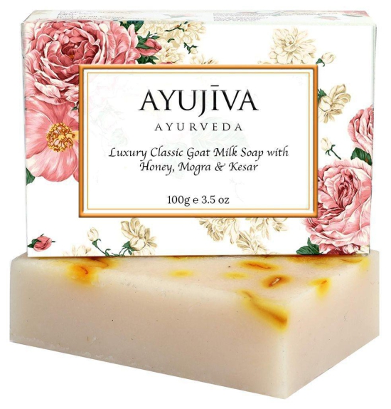 AYUJIVA AYURVEDA Goat Milk Soap With Honey,Mogra, Kesar(Jasmine) Kesar soap-100 g