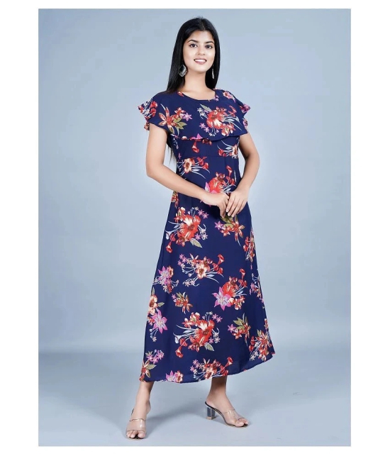 Rangun Crepe Blue A- line Dress - Single - None