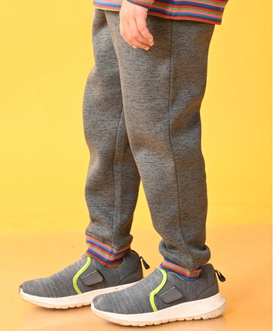 DARK GREY MELANGE FLEECE MULTICOLOR RIB JOGGER - GREY-10-12 YEARS / 1N / GREY