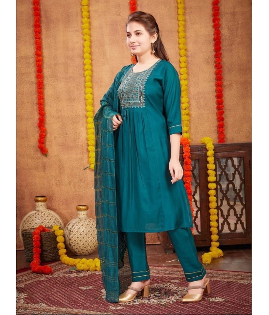 Aarika Dark Green Silk Girls Kurta and Pant Set ( Pack of 1 ) - None