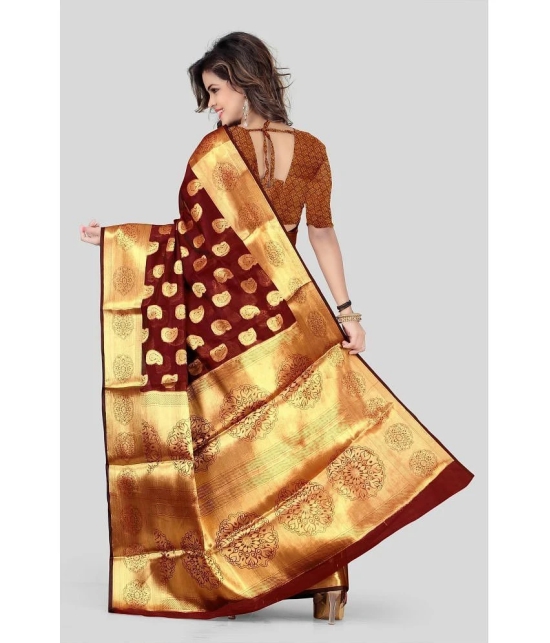 Gazal Fashions - Maroon Banarasi Silk Saree With Blouse Piece ( Pack of 1 ) - Maroon