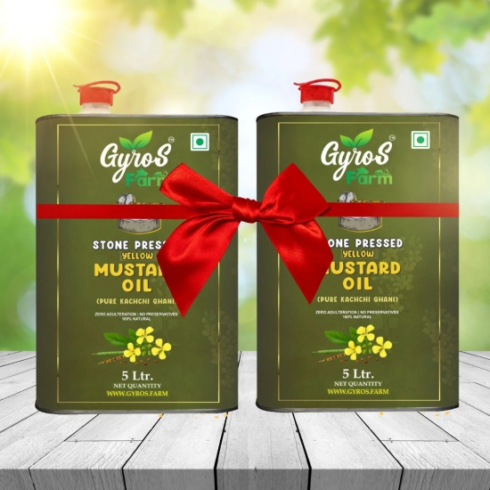 Stone Cold Pressed Yellow Mustard Oil Combo | 5L + 5L | zero Adulteration | Sieve Filtered-5 Liter + 5 Liter