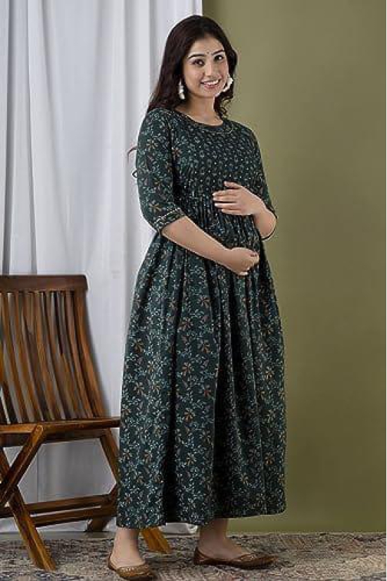 KASHVI Creation Women's Cotton Floral Printed Anarkali Maternity Feeding Kurta ( Navy Blue)