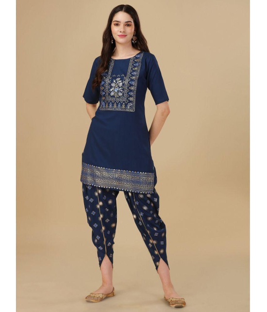 gufrina Viscose Printed Kurti With Dhoti Pants Womens Stitched Salwar Suit - Navy ( Pack of 1 ) - None