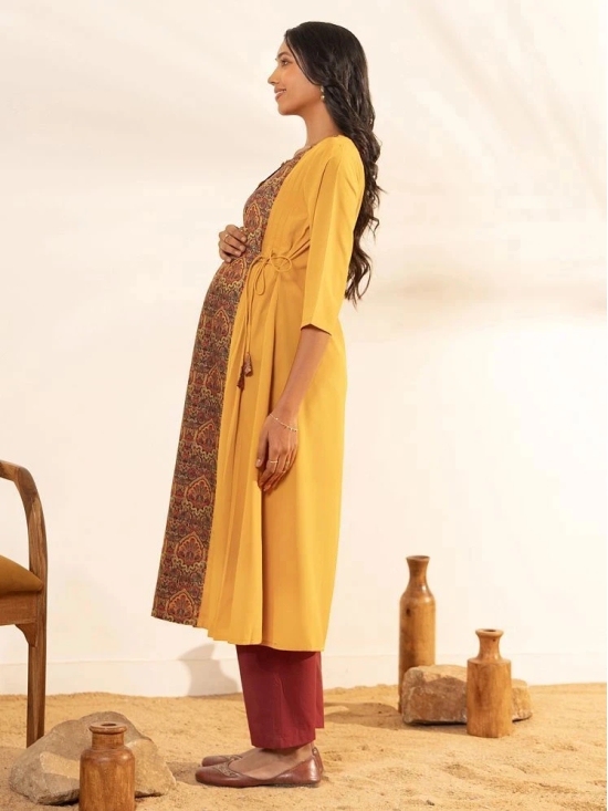 Janasya Crepe Printed Flared Womens Kurti - Mustard ( Pack of 1 ) - None