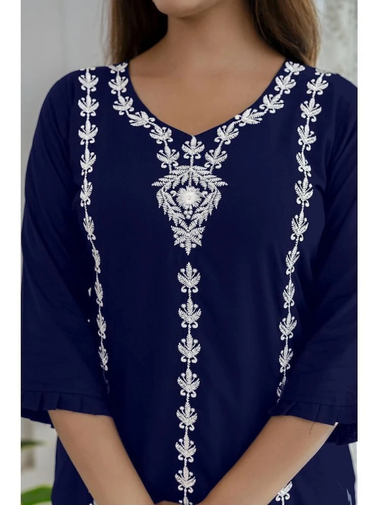 Kapadia Rayon Embroidered Straight Womens Kurti - Navy ( Pack of 1 ) - None