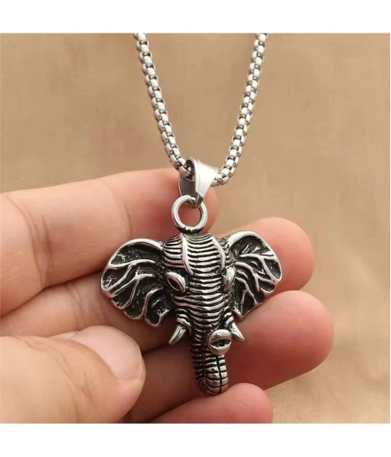 Fashion Frill Chain Necklace For Mens Elephent Head Design Stainless Steel Silver Color Lobster Clasp Chain Pendant For Men Boys Jewellery - None