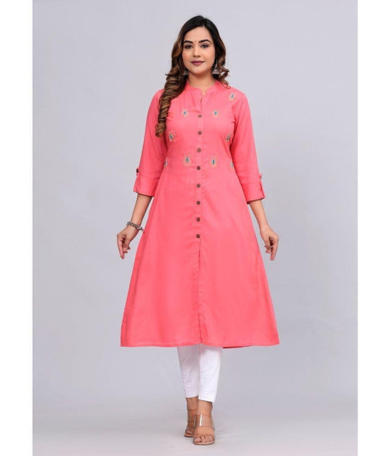 MAUKA Rayon Embroidered Front Slit Women''s Kurti - Pink ( Pack of 1 ) - None